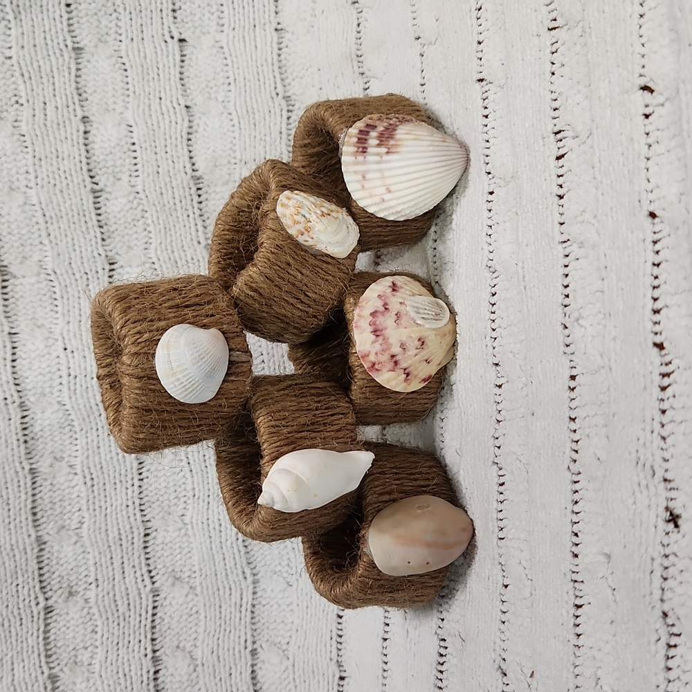 Handmade Nautical Sea Shell Accented Napkin Rings  Set of 6